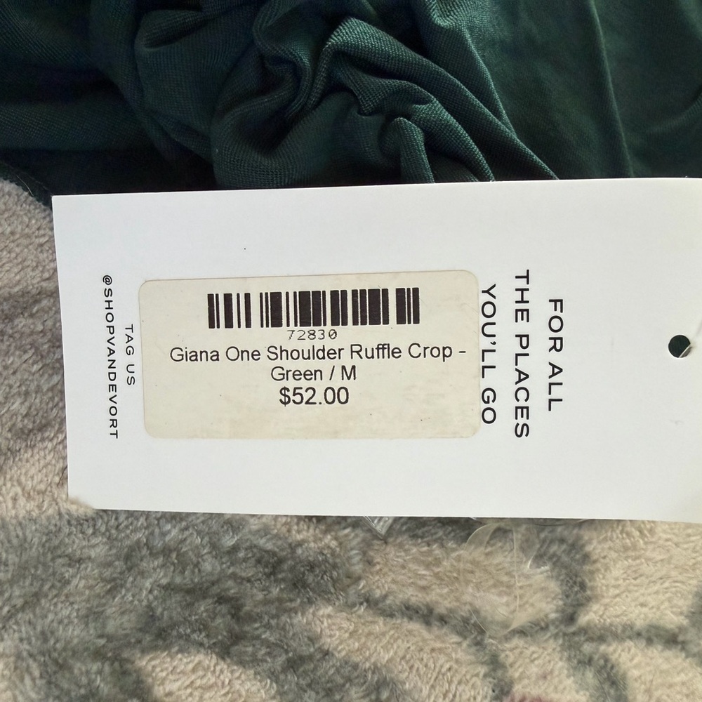 Green Ruffled One-Shoulder Crop Top - Picture 4 of 4